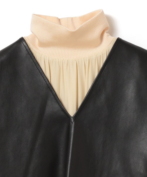 Ray BEAMS(レイビームス)の「RBS / フェイクレザー ベスト セット ワンピース(ワンピース・レディース・ベージュ/オリーブ・ONE SIZE)」の4枚目の写真