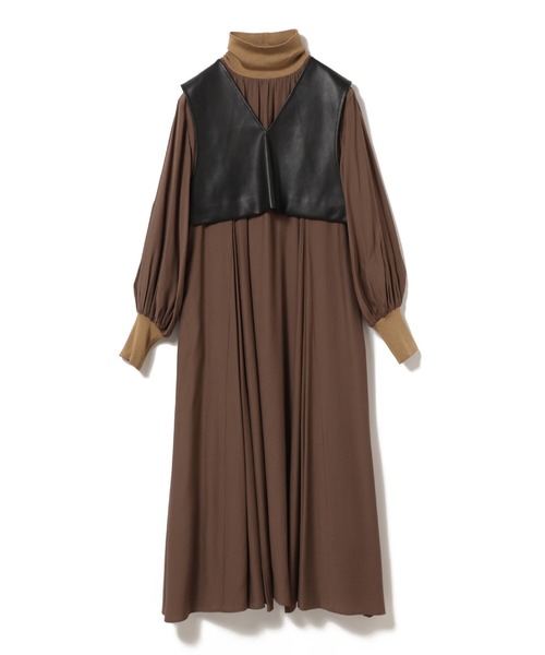 Ray BEAMS(レイビームス)の「RBS / フェイクレザー ベスト セット ワンピース(ワンピース・レディース・ベージュ/オリーブ・ONE SIZE)」の3枚目の写真