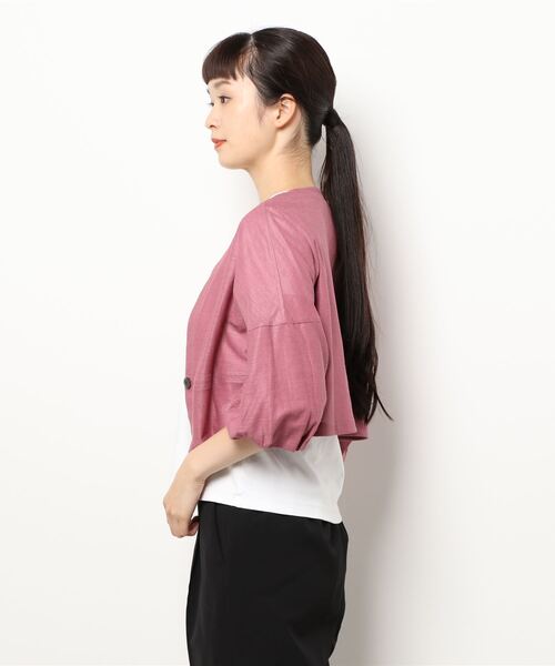 GGD（ジージーディー）の「ウォッシャブル麻ショートパフスリーブジャケット（その他アウター・レディース・ピンク/スカイブルー・LL/XXL/L/M）」の3枚目の写真