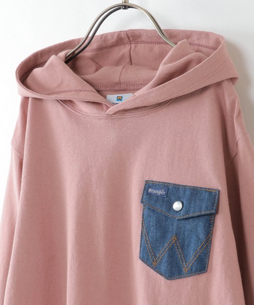 Wrangler（ラングラー）の「【キッズ】Wrangler ラングラーデニポケットTパーカー（120~150cm）（Tシャツ/カットソー・キッズ・ピンク/オフホワイト・120/130/140/150）」の9枚目の写真