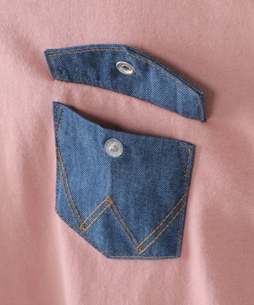 Wrangler（ラングラー）の「【キッズ】Wrangler ラングラーデニポケットTパーカー（120~150cm）（Tシャツ/カットソー・キッズ・ピンク/オフホワイト・120/130/140/150）」の4枚目の写真