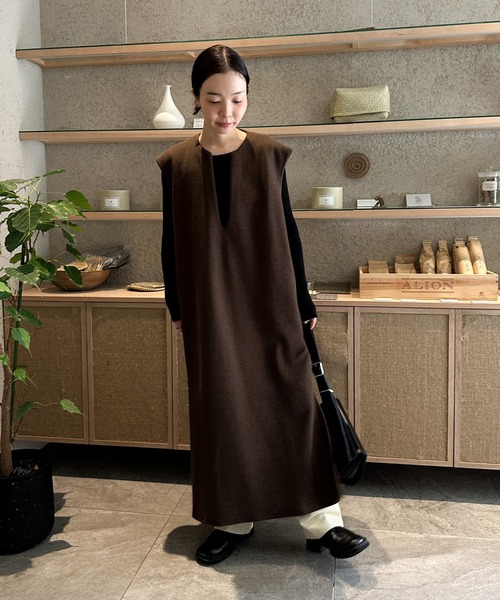 セール】キーネックロングベストワンピース（ワンピース）｜select