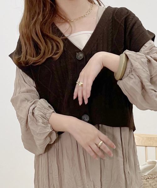 apres jour clair(アプレジュールクレア)の「【apres jour clair】ショートケーブルニットベスト(ベスト・レディース・ネイビー/ベージュ/オレンジ/ダークブラウン・X-LARGE/フリー)」の18枚目の写真