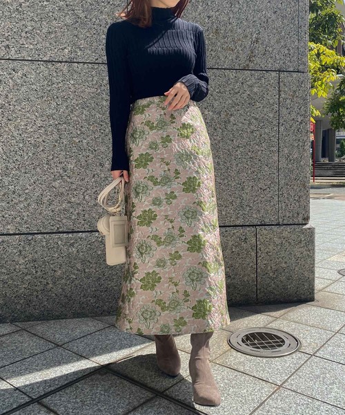 KOBE LETTUCE(コウベレタス)の「フラワージャガードセミフレアスカート(スカート・レディース・ピンク/ブラウン・FREE)」の5枚目の写真