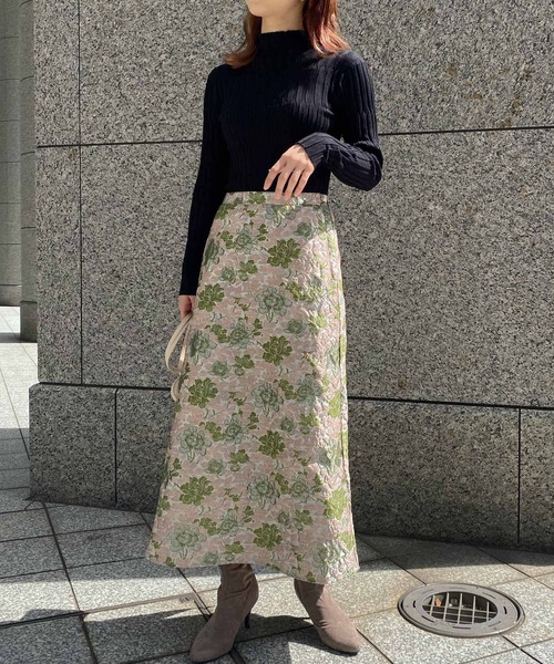 KOBE LETTUCE(コウベレタス)の「フラワージャガードセミフレアスカート(スカート・レディース・ピンク/ブラウン・FREE)」の7枚目の写真