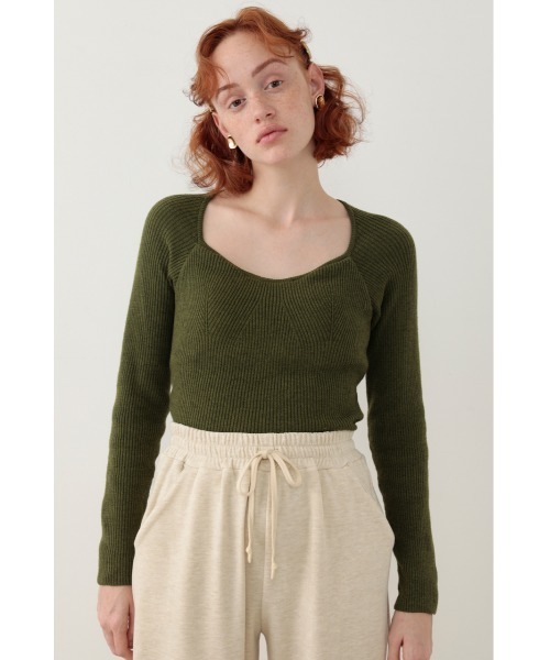 SLY（スライ）の「Sly Skin CUP IN KNIT TOPS カップイン ニット トップス（ルームウェア/パジャマ・レディース・カーキ/ベージュ/ブラック・2/1）」の3枚目の写真