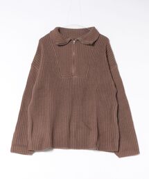 片畦編みハーフZIPニットチュニック