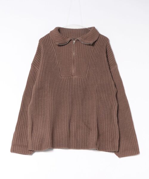 STYLEBLOCK(スタイルブロック)の「片畦編みハーフZIPニットチュニック(ニット/セーター・レディース・オフホワイト/ブラック/モカ/ピンク・M)」の1枚目の写真