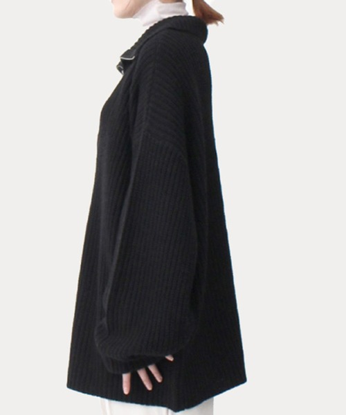 STYLEBLOCK(スタイルブロック)の「片畦編みハーフZIPニットチュニック(ニット/セーター・レディース・オフホワイト/ブラック/モカ/ピンク・M)」の9枚目の写真