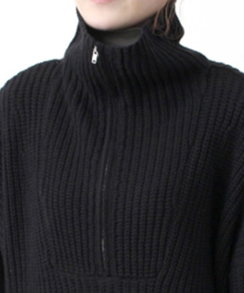 STYLEBLOCK(スタイルブロック)の「片畦編みハーフZIPニットチュニック(ニット/セーター・レディース・オフホワイト/ブラック/モカ/ピンク・M)」の11枚目の写真