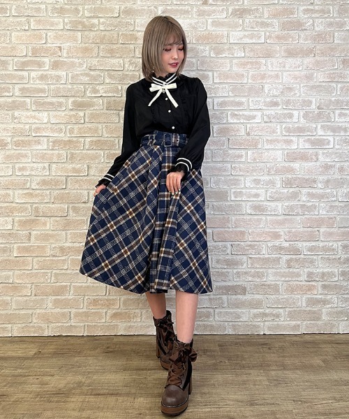 axes femme POETIQUE(アクシーズファムポエティック)の「起毛チェックタックSK(スカート・レディース・ブラック/ネイビー/ワイン・MEDIUM)」の3枚目の写真