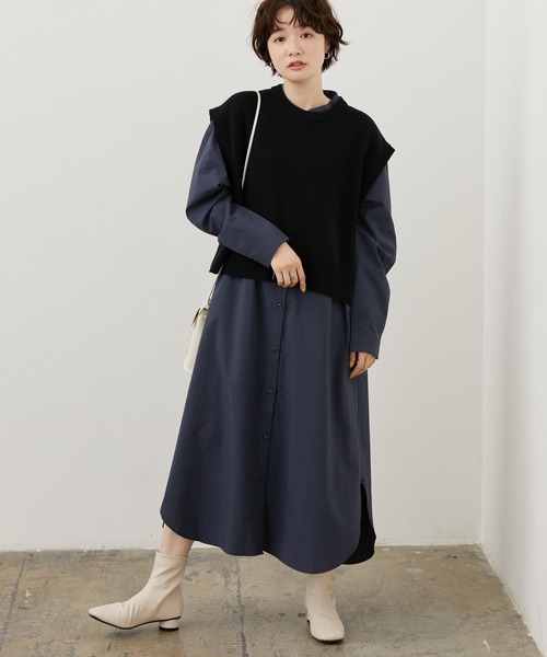 AMERICAN HOLIC(アメリカンホリック)の「SET ニットベスト+シャツワンピース2(シャツワンピース・レディース・ネイビー/チェック・M/L)」の2枚目の写真