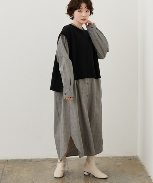 AMERICAN HOLIC(アメリカンホリック)の「SET ニットベスト+シャツワンピース2(シャツワンピース・レディース・ネイビー/チェック・M/L)」の1枚目の写真