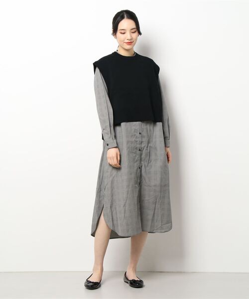 AMERICAN HOLIC(アメリカンホリック)の「SET ニットベスト+シャツワンピース2(シャツワンピース・レディース・ネイビー/チェック・M/L)」の4枚目の写真