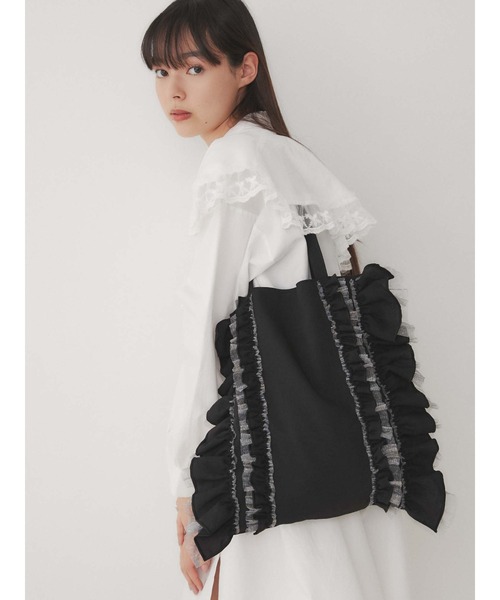 merry jenny(メリージェニー)の「チュールレースコンビtote(トートバッグ・レディース・ブラック/オフホワイト・FREE)」の14枚目の写真