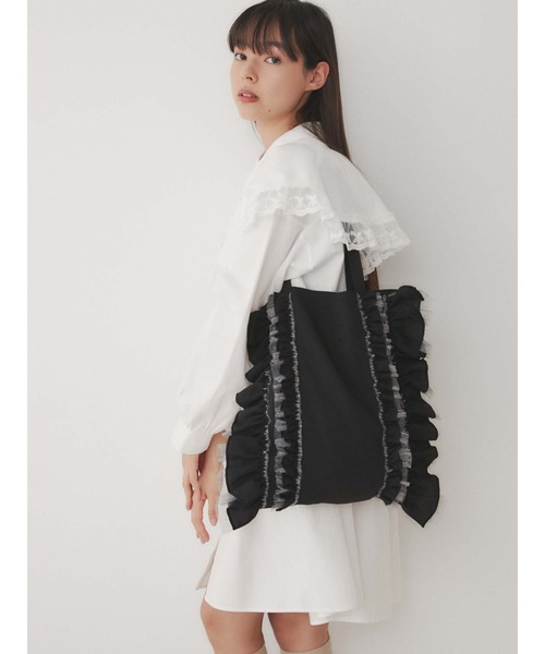 merry jenny(メリージェニー)の「チュールレースコンビtote(トートバッグ・レディース・ブラック/オフホワイト・FREE)」の15枚目の写真