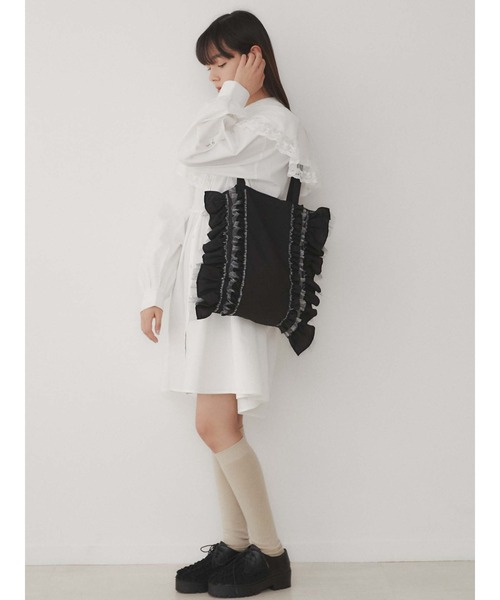 merry jenny(メリージェニー)の「チュールレースコンビtote(トートバッグ・レディース・ブラック/オフホワイト・FREE)」の16枚目の写真