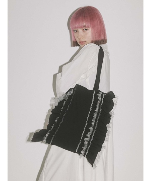 merry jenny(メリージェニー)の「チュールレースコンビtote(トートバッグ・レディース・ブラック/オフホワイト・FREE)」の22枚目の写真