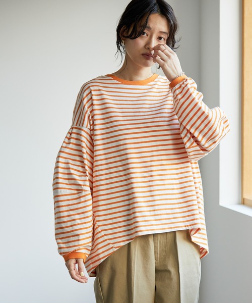 AMERICAN HOLIC(アメリカンホリック)の「コンシャススリーブカットプルオーバー(Tシャツ/カットソー・レディース・オフホワイト/オレンジ/グリーン/その他7・L/M)」の3枚目の写真