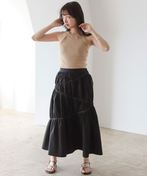 BeAMS DOT(ビームスドット)の「【WEB限定】BeAMS DOT / アシンメトリー ステッチ フレアスカート(スカート・レディース・ブラック/ブルー・ONESIZE)」の10枚目の写真