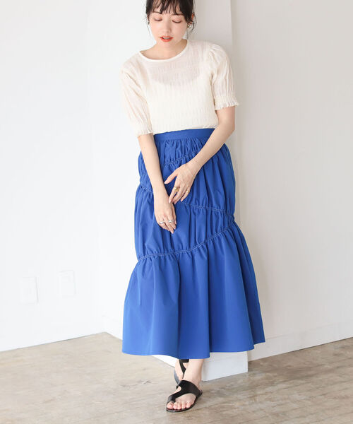 BeAMS DOT(ビームスドット)の「【WEB限定】BeAMS DOT / アシンメトリー ステッチ フレアスカート(スカート・レディース・ブラック/ブルー・ONESIZE)」の14枚目の写真