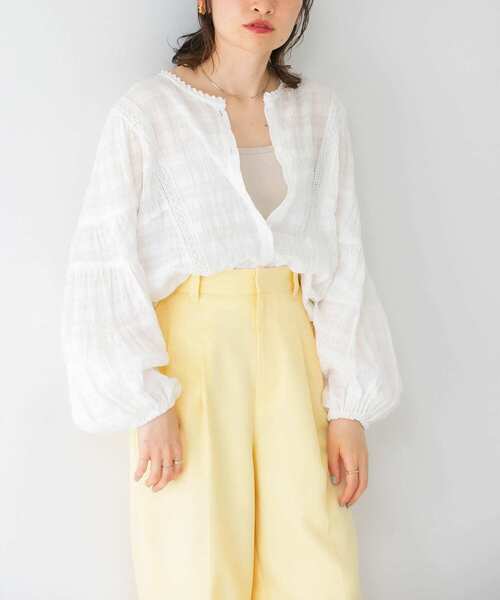 KBF（ケイビーエフ）の「ラウンドシームブラウス（シャツ/ブラウス・レディース・ブラック/ホワイト/グリーン・ONE）」の6枚目の写真