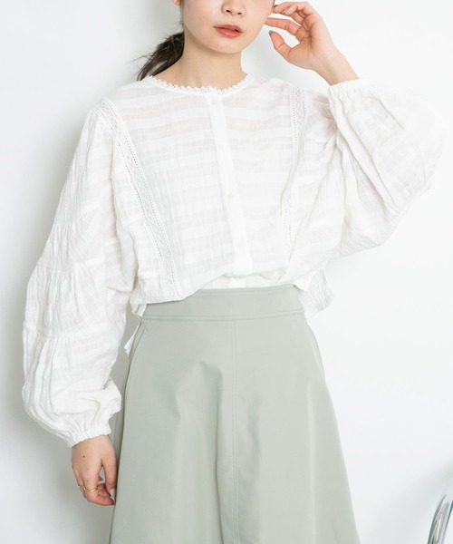 KBF（ケイビーエフ）の「ラウンドシームブラウス（シャツ/ブラウス・レディース・ブラック/ホワイト/グリーン・ONE）」の9枚目の写真