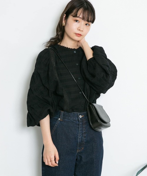 KBF（ケイビーエフ）の「ラウンドシームブラウス（シャツ/ブラウス・レディース・ブラック/ホワイト/グリーン・ONE）」の21枚目の写真