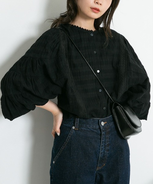 KBF（ケイビーエフ）の「ラウンドシームブラウス（シャツ/ブラウス・レディース・ブラック/ホワイト/グリーン・ONE）」の22枚目の写真