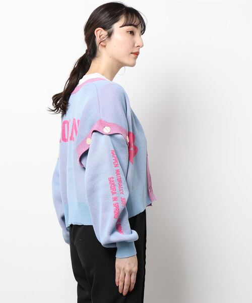 moyan ecri(モヤン エクリ)の「<moyan ecri>メッセージロゴニットカーディガン/ベスト【SAKURA SERIES】(カーディガン/ボレロ・レディース・グリーン/アクア・FREE)」の5枚目の写真