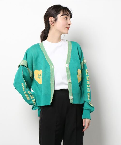 moyan ecri(モヤン エクリ)の「<moyan ecri>メッセージロゴニットカーディガン/ベスト【SAKURA SERIES】(カーディガン/ボレロ・レディース・グリーン/アクア・FREE)」の13枚目の写真