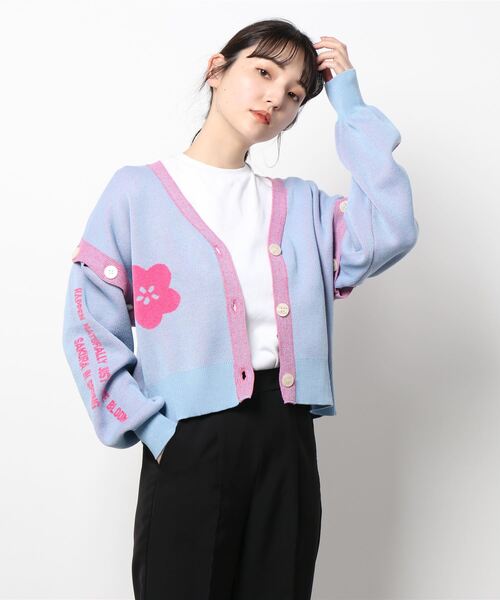 moyan ecri(モヤン エクリ)の「<moyan ecri>メッセージロゴニットカーディガン/ベスト【SAKURA SERIES】(カーディガン/ボレロ・レディース・グリーン/アクア・FREE)」の14枚目の写真
