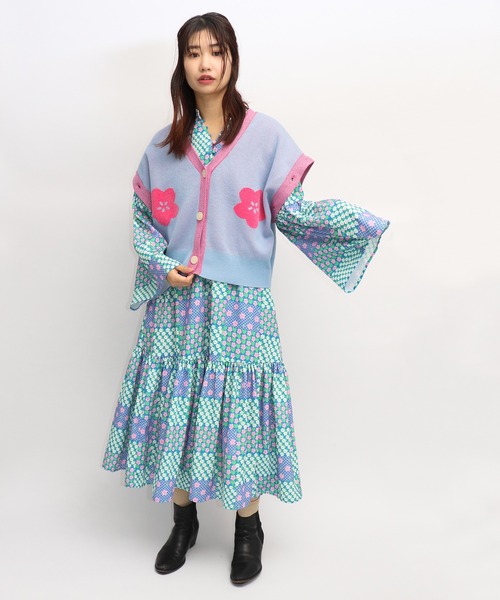 moyan ecri(モヤン エクリ)の「<moyan ecri>メッセージロゴニットカーディガン/ベスト【SAKURA SERIES】(カーディガン/ボレロ・レディース・グリーン/アクア・FREE)」の22枚目の写真