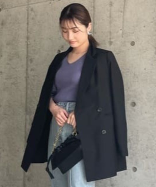 rienda(リエンダ)の「ヒップレングステーラードジャケット(テーラードジャケット・レディース・ブラック/パープル/ブラウン/ライトグリーン・SMALL/MEDIUM)」の2枚目の写真