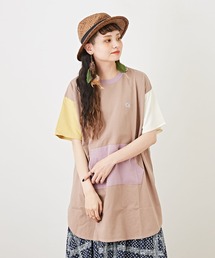 CUBE SUGAR（キューブシュガー）の「天竺カットソー配色切替半袖Tシャツワンピース（Tシャツ/カットソー）」