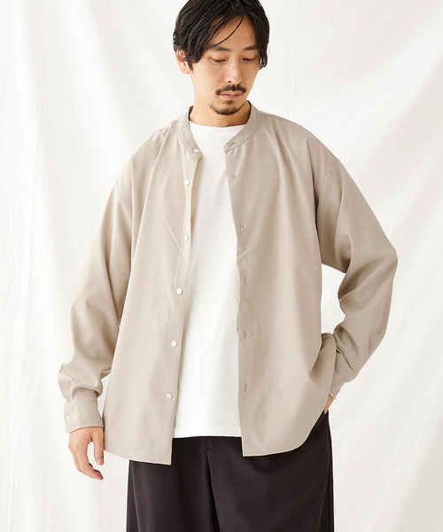 JOURNAL STANDARD（ジャーナルスタンダード）の「Reflax バンドカラーシャツ（シャツ/ブラウス・メンズ・ベージュ/モスグリーン/コバルトブルー/ブラック系その他・MEDIUM/LARGE）」の3枚目の写真