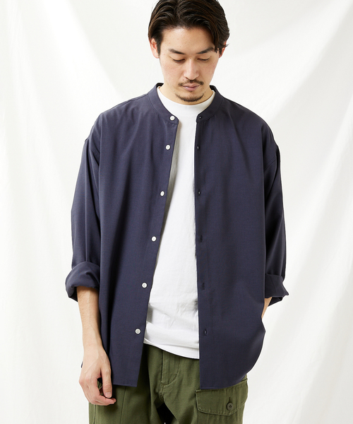 JOURNAL STANDARD（ジャーナルスタンダード）の「Reflax バンドカラーシャツ（シャツ/ブラウス・メンズ・ベージュ/モスグリーン/コバルトブルー/ブラック系その他・MEDIUM/LARGE）」の4枚目の写真