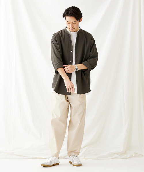JOURNAL STANDARD（ジャーナルスタンダード）の「Reflax バンドカラーシャツ（シャツ/ブラウス・メンズ・ベージュ/モスグリーン/コバルトブルー/ブラック系その他・MEDIUM/LARGE）」の6枚目の写真