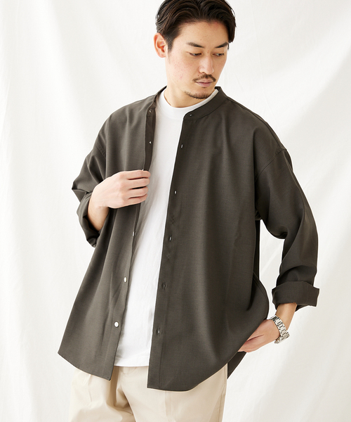 JOURNAL STANDARD（ジャーナルスタンダード）の「Reflax バンドカラーシャツ（シャツ/ブラウス・メンズ・ベージュ/モスグリーン/コバルトブルー/ブラック系その他・MEDIUM/LARGE）」の9枚目の写真
