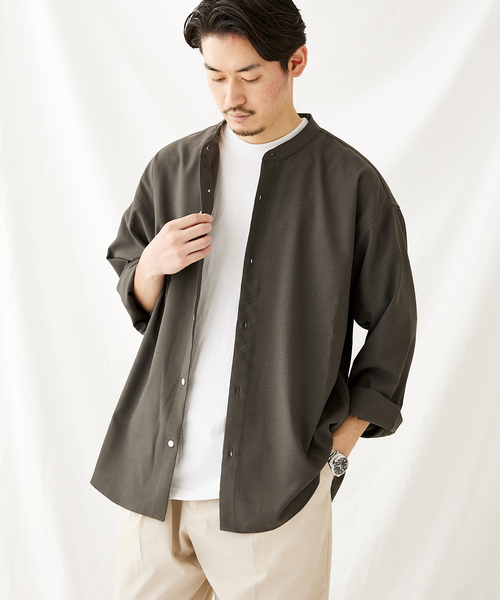 JOURNAL STANDARD（ジャーナルスタンダード）の「Reflax バンドカラーシャツ（シャツ/ブラウス・メンズ・ベージュ/モスグリーン/コバルトブルー/ブラック系その他・MEDIUM/LARGE）」の10枚目の写真
