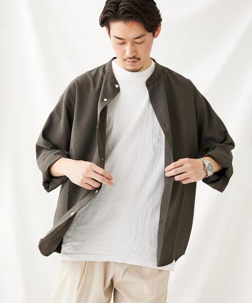 JOURNAL STANDARD（ジャーナルスタンダード）の「Reflax バンドカラーシャツ（シャツ/ブラウス・メンズ・ベージュ/モスグリーン/コバルトブルー/ブラック系その他・MEDIUM/LARGE）」の11枚目の写真