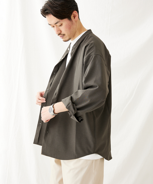JOURNAL STANDARD（ジャーナルスタンダード）の「Reflax バンドカラーシャツ（シャツ/ブラウス・メンズ・ベージュ/モスグリーン/コバルトブルー/ブラック系その他・MEDIUM/LARGE）」の12枚目の写真