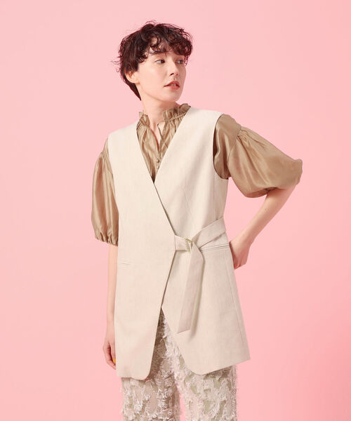 NOLLEY’S Sophi（ノーリーズソフィ）の「リネン混サイドベルトジレ（その他アウター・レディース・ホワイト/ベージュ・38）」の7枚目の写真