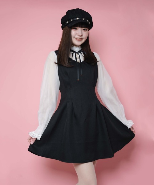 ROJITA（ロジータ）の「ハイネックビジュ釦バイカラーワンピース（ワンピース・レディース・ブラック/ベージュ/ブルー・FREE）」の6枚目の写真