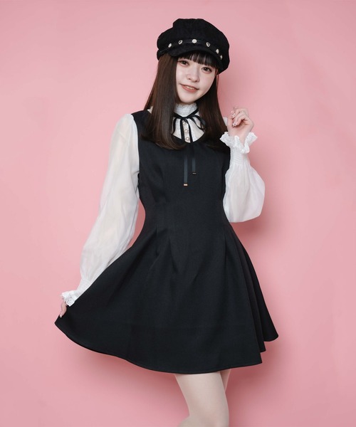 ROJITA（ロジータ）の「ハイネックビジュ釦バイカラーワンピース（ワンピース・レディース・ブラック/ベージュ/ブルー・FREE）」の8枚目の写真