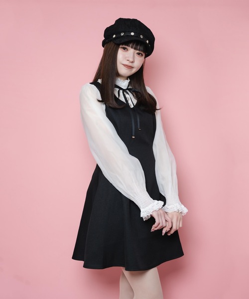 ROJITA（ロジータ）の「ハイネックビジュ釦バイカラーワンピース（ワンピース・レディース・ブラック/ベージュ/ブルー・FREE）」の12枚目の写真