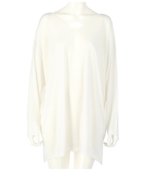 ANAP（アナップ）の「VネックゆるロングTシャツ（Tシャツ/カットソー・レディース・ホワイト/ベージュ/ブラック/ミント/ピンクベージュ・FREE）」の12枚目の写真