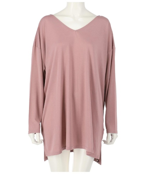 ANAP（アナップ）の「VネックゆるロングTシャツ（Tシャツ/カットソー・レディース・ホワイト/ベージュ/ブラック/ミント/ピンクベージュ・FREE）」の8枚目の写真