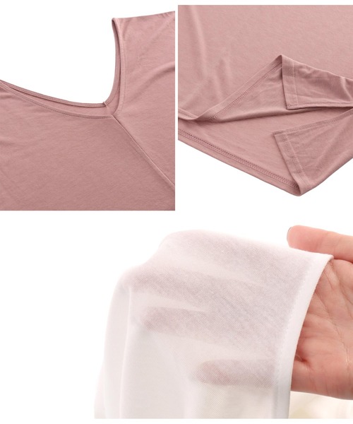 ANAP（アナップ）の「VネックゆるロングTシャツ（Tシャツ/カットソー・レディース・ホワイト/ベージュ/ブラック/ミント/ピンクベージュ・FREE）」の10枚目の写真