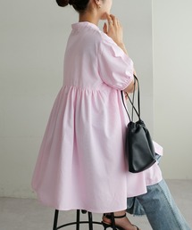 【新品 タグ付】AECA BLANC スタンドカラー シャツチュニック ピンク系 レディース シャツ・ブラウス（条件：ピンク系、在庫無し含む